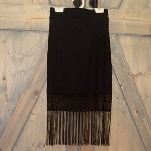 Original bebe Black Pencil Skirt with Fringe